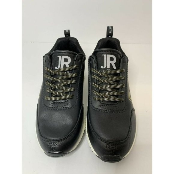Rich patent black women’s 5.5 - 36 black/gold leather logo John Richards sneaker - Picture 2 of 11